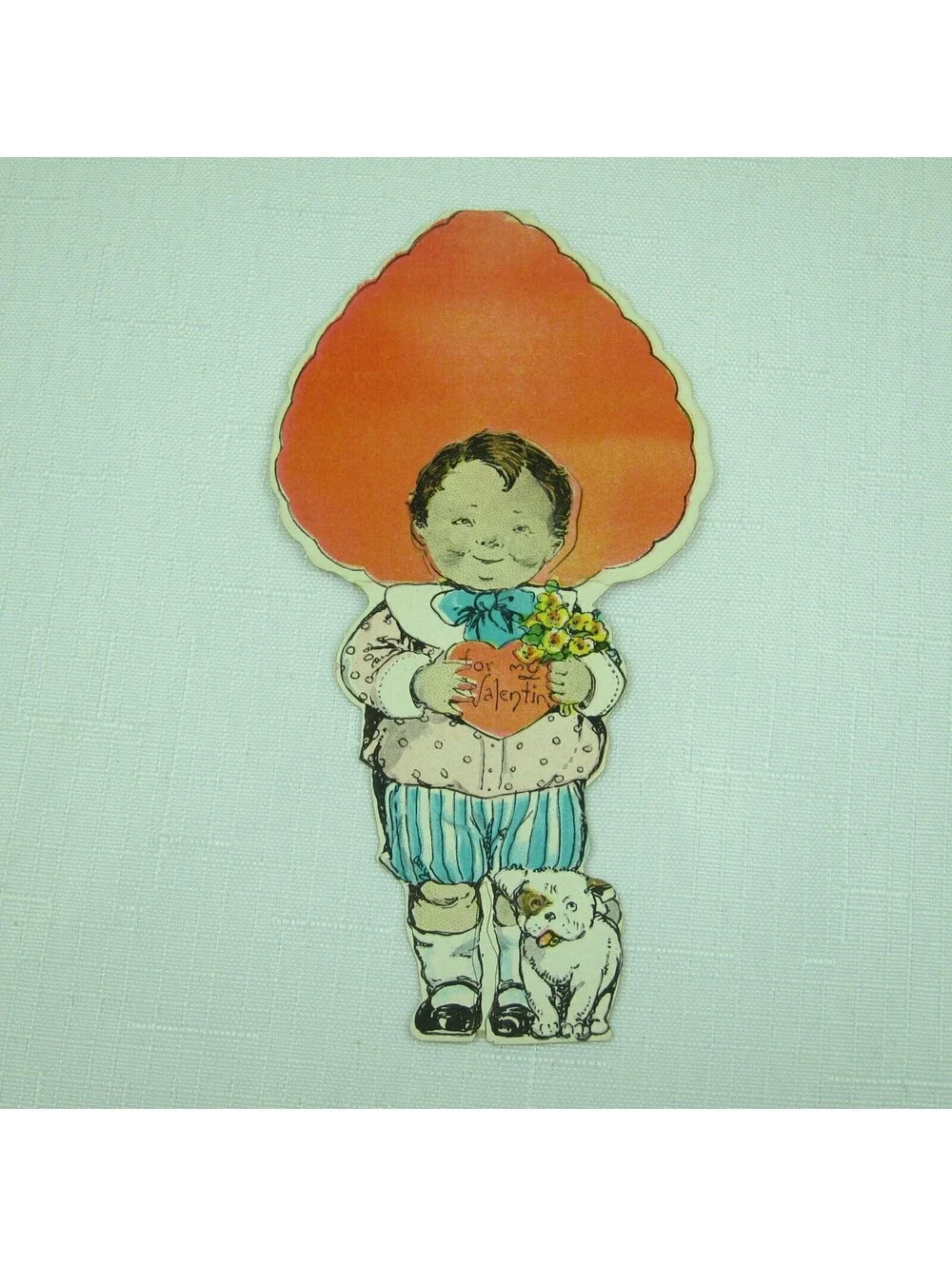 Vintage Valentine Boy Dog Yellow Flowers Stand Up Diecut 1920s-30s UNSIGNED